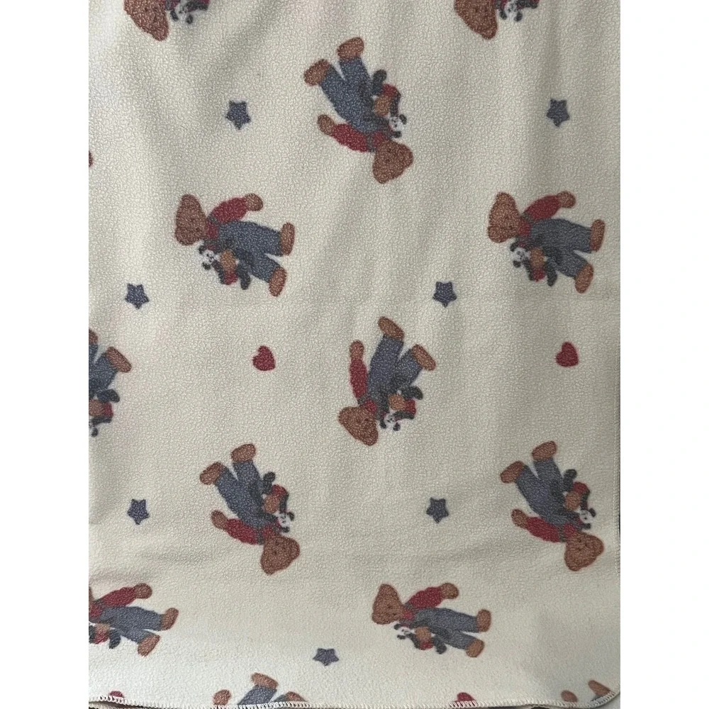 Vintage Dundee Blue Jean Teddy Fleece Blanket Bear Stars Hearts Made in USA